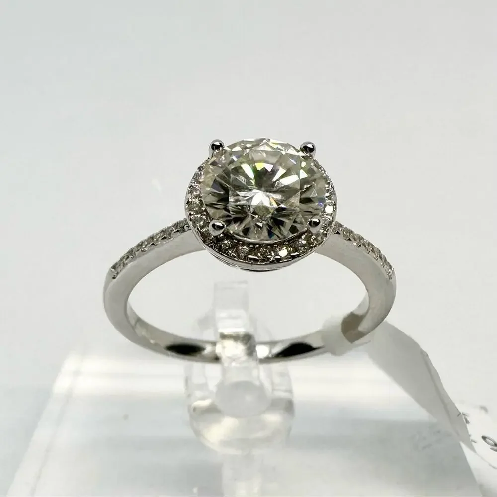 Moissanite Diamond Engagement Ring Brilliant Round Cut Halo 925 GRA 2 Ct Size 6 - Picture 6 of 11